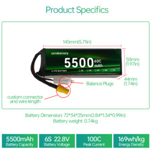 Light Weight High Performance 5500mAh 50C-100C High C-rating Lithium Ion Battery Pack for Drone/RC/UAV - Image 2